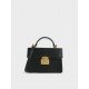 Charles Keith Two Tone Metallic Push Lock Handbag Black